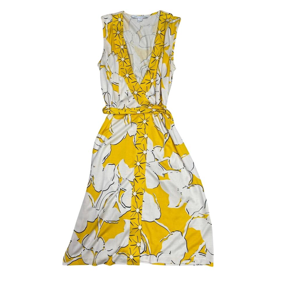 Diane Von Furstenberg New Yahzi Short Wrap Dress 6 Silk Floral Yellow Sleeveless